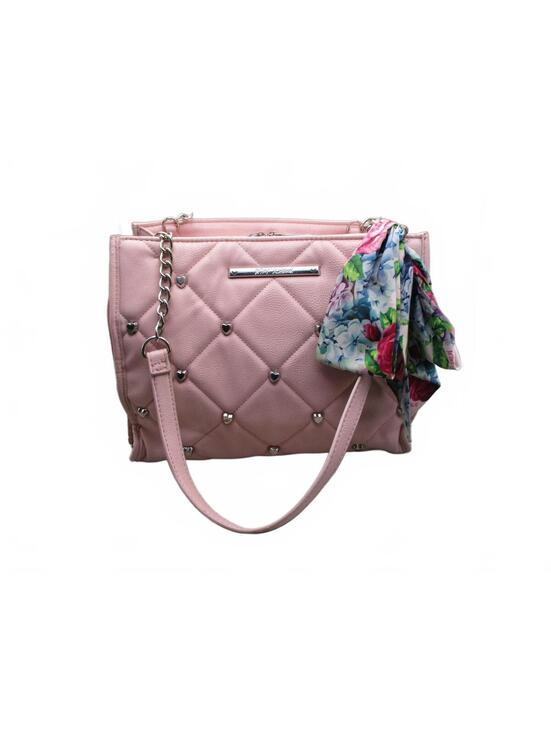 Betsey Johnson Handbags - Betsey Johnson Pink Quilted Heart Stud Satchel Shoulder Bag with Floral Scarf